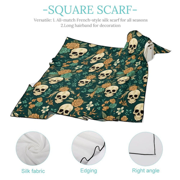 Floral Tropical Skulls Silk Scarf