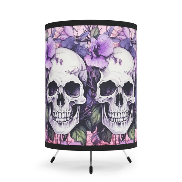 Skull & Purple Florals Tripod Lamp – Gothic Decorative Table Lamp with Printed Shade