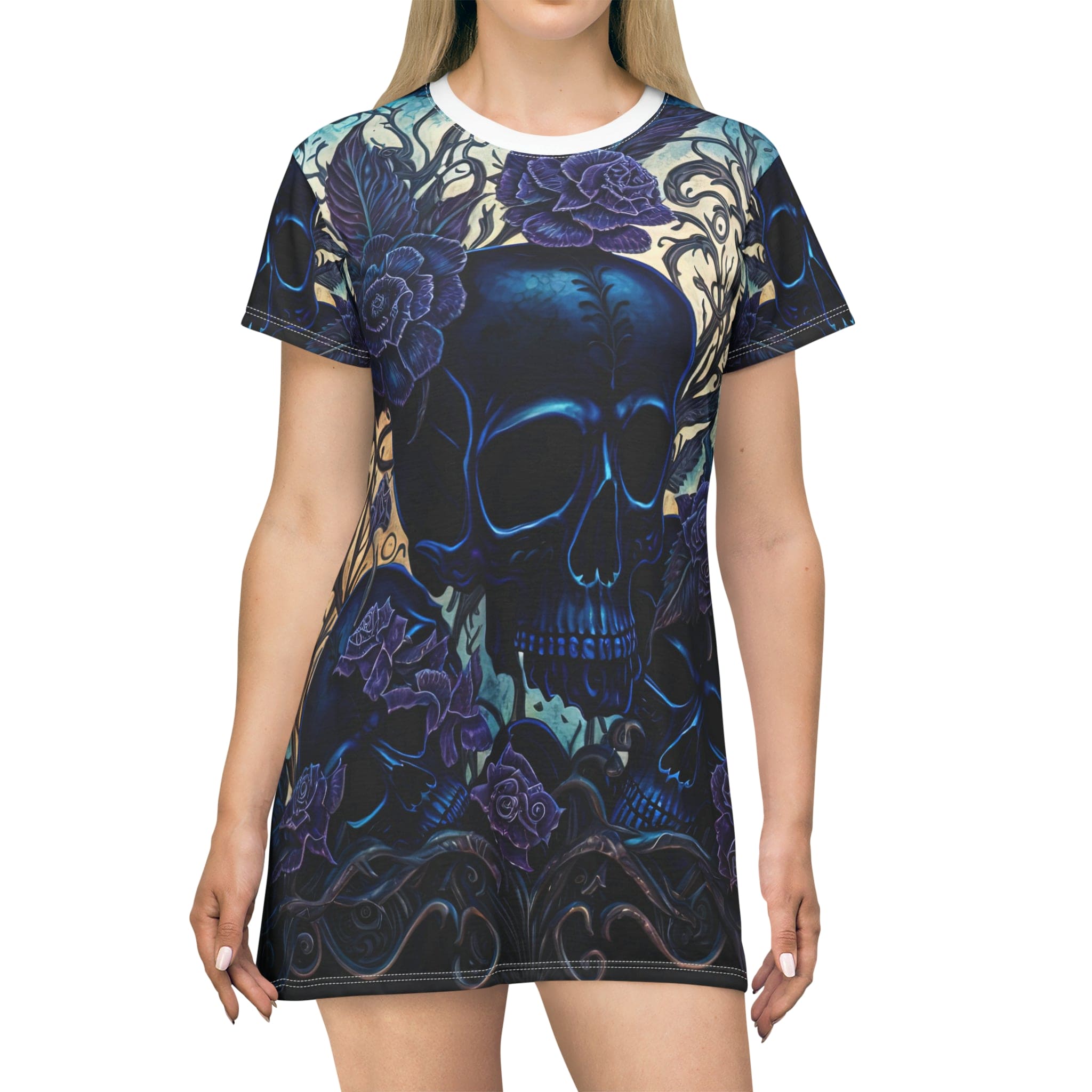 blue skull dress Blue Skull Print Hanayome Bowknot Pearl Chain Multi-Layer Ruffled Gothic Lolita JSK Tiered Dress