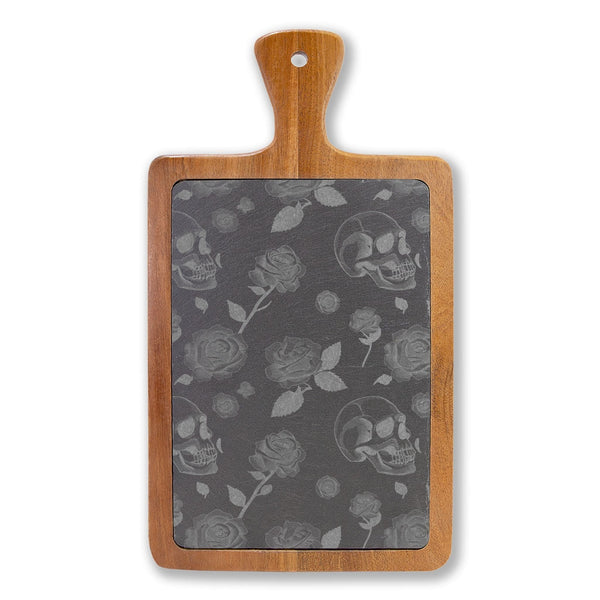 Engraved Floral Skull Charcuterie Board