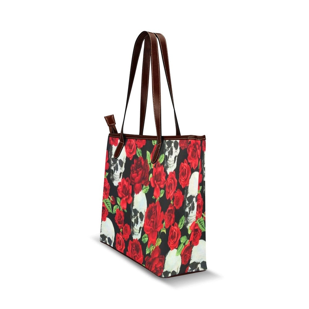 Women's Shoulder Bag With Skull & Roses Print – Water-Resistant Tote With Inner Pockets - View #10