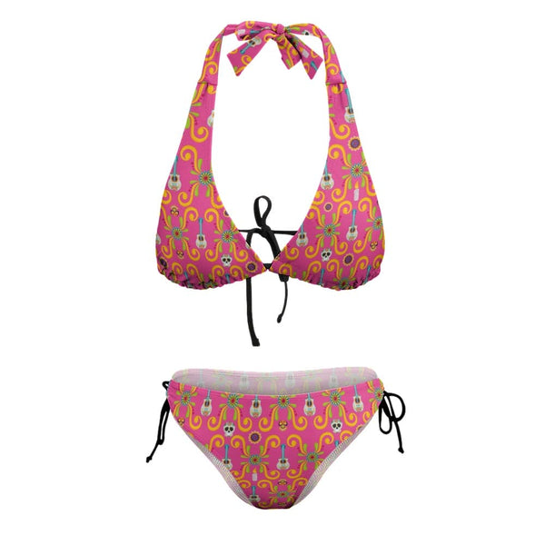Ladies Pink Mexican Design V-Neck Two Piece Bikini