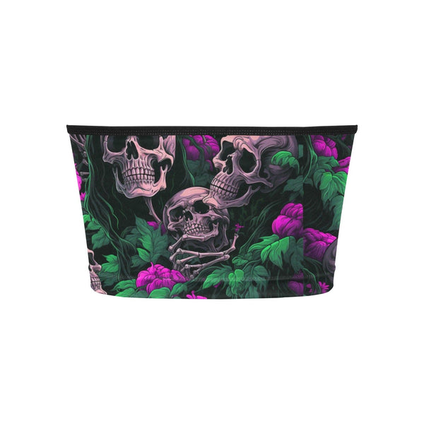 Skulls With Green Leaves & Purple Flowers Crop Tank Top