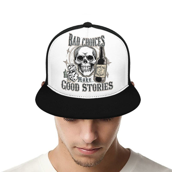 Skull Bad Choices...Baseball Cap Flat Brim Mesh Back