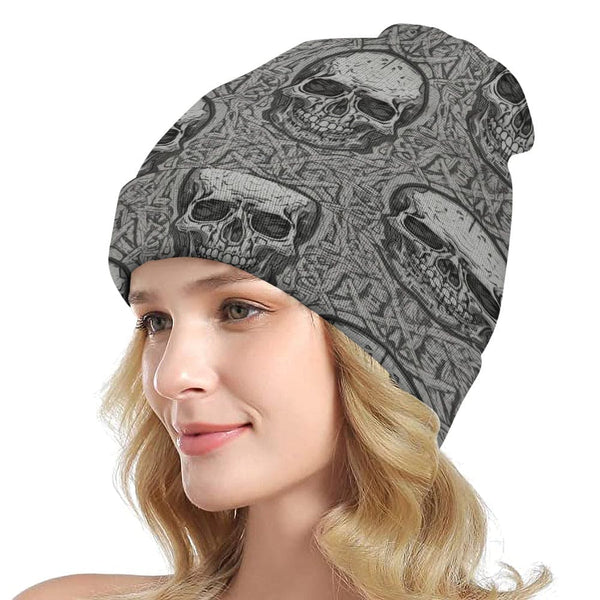Gray Skulls Tribal Pattern Knitted Beanie