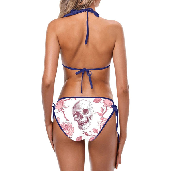 Pink Floral Skull Two Piece Tie Bikini Swimsuit 10 Colors