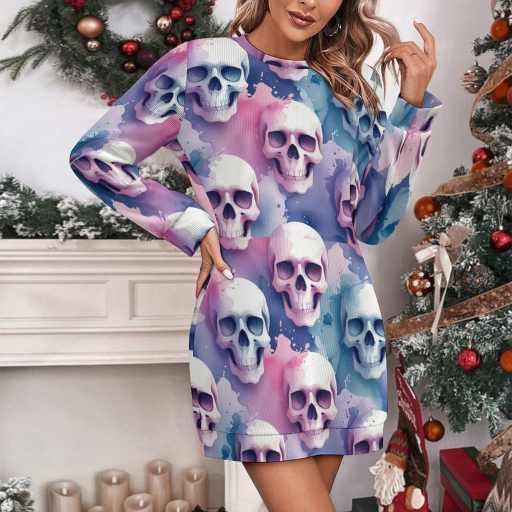 Women's Pastel Skulls Sweater Dress S Women's Pastel Skulls Sweater Dress S