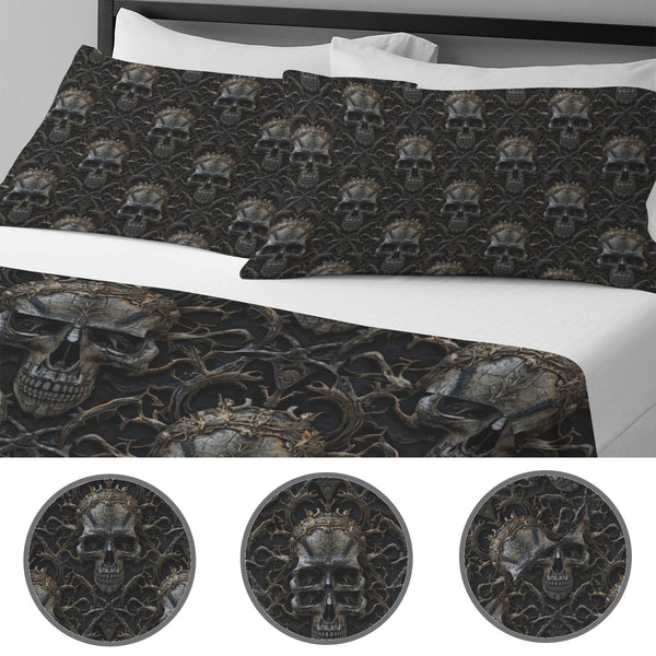 Thornbound Skull Bedding Set – 4 Piece Gothic Comforter Collection