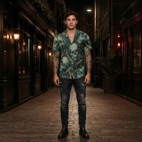 Men's Skull Celtic Hawaiian Shirt - Dark Alternative Button-Down