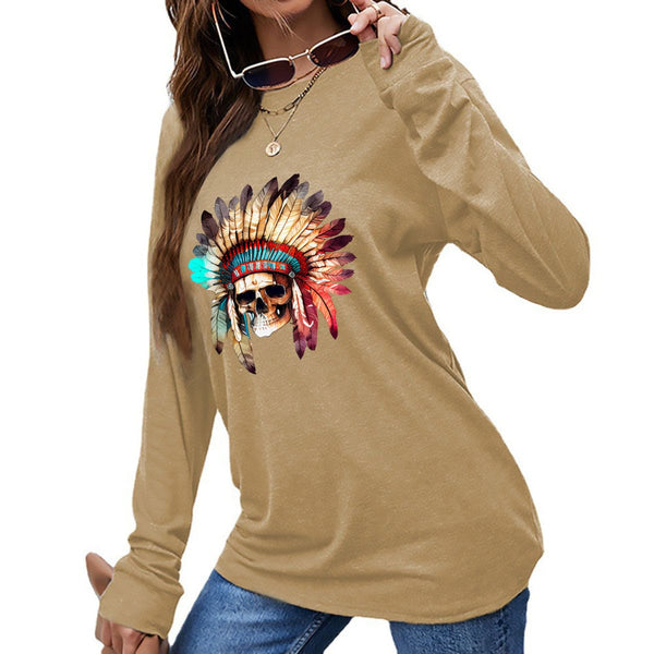 Step Out In Style With Our Women's Indian Skull Long Sleeve Top!