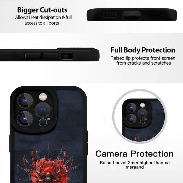 Gothic Spiderweb iPhone15 Pro Max Leather Phone Case