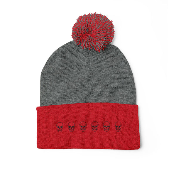 Skull Pom-Pom Knit Cap – Cozy Winter Beanie for Trendy Style