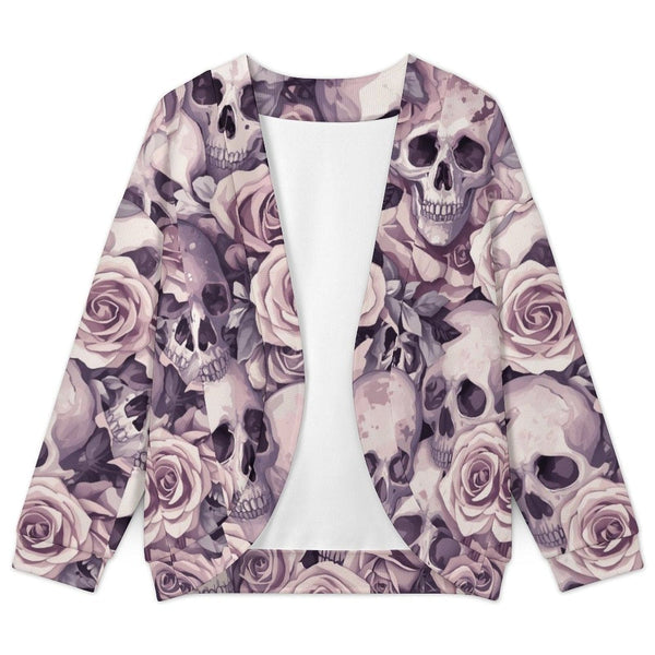 Women's Pink Skulls Floral Drop Shoulder Cardigan