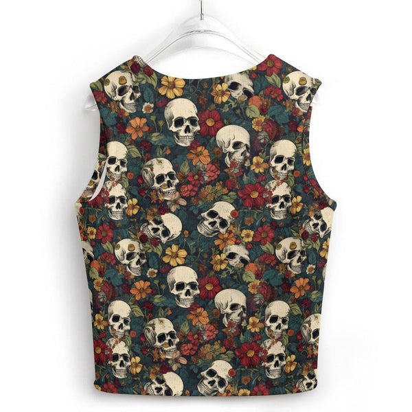 Women's Brown Floral Skulls Knit Sweater Vest