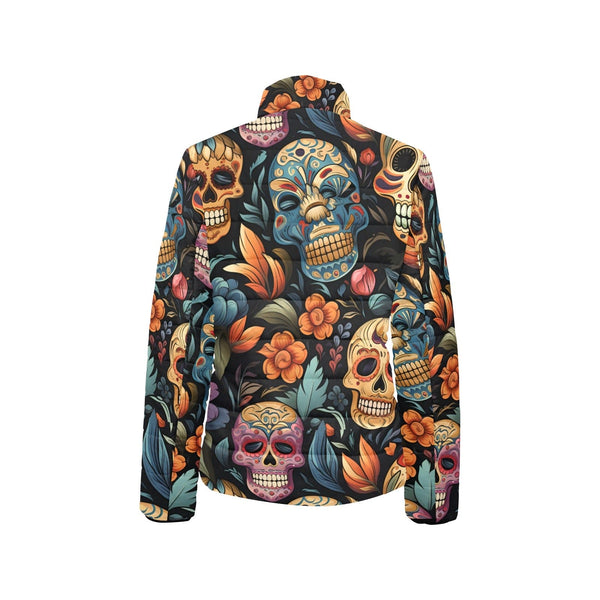 Women's Laughing Skulls Floral Stand Collar Padded Jacket