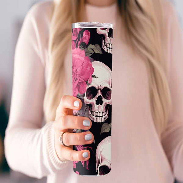 Pink Floral Skulls Stainless Steel 20oz Tumbler skull