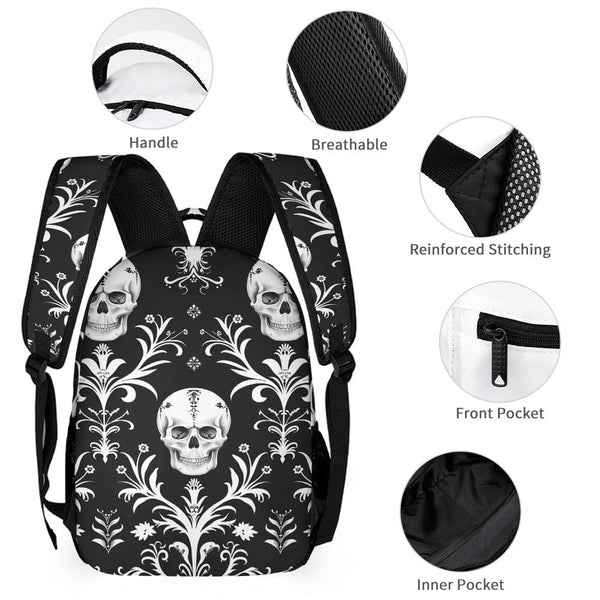 Experience the power of the Skull On Black Background Three Piece Backpack, Lunch Bag & Pencil Case