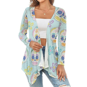 Women's Soft Blue Background With Skulls knitted cardigan