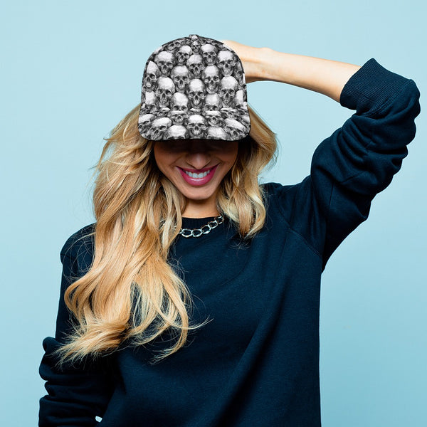 Black & White Skull Pattern Baseball Hat – Gothic Style - Everything Skull Clothing Merchandise and Accessories