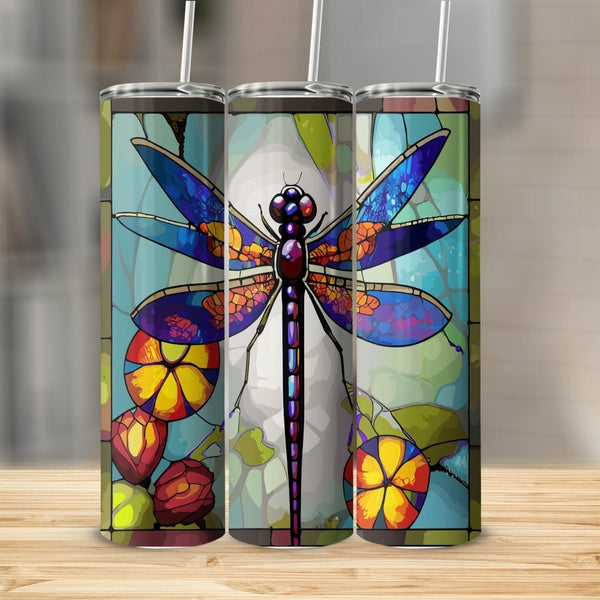 508e178a-e2fb-4c95-Dragonfly on stained glass Stainless Steel 20oz Tumbler skull-d98e1a19289d