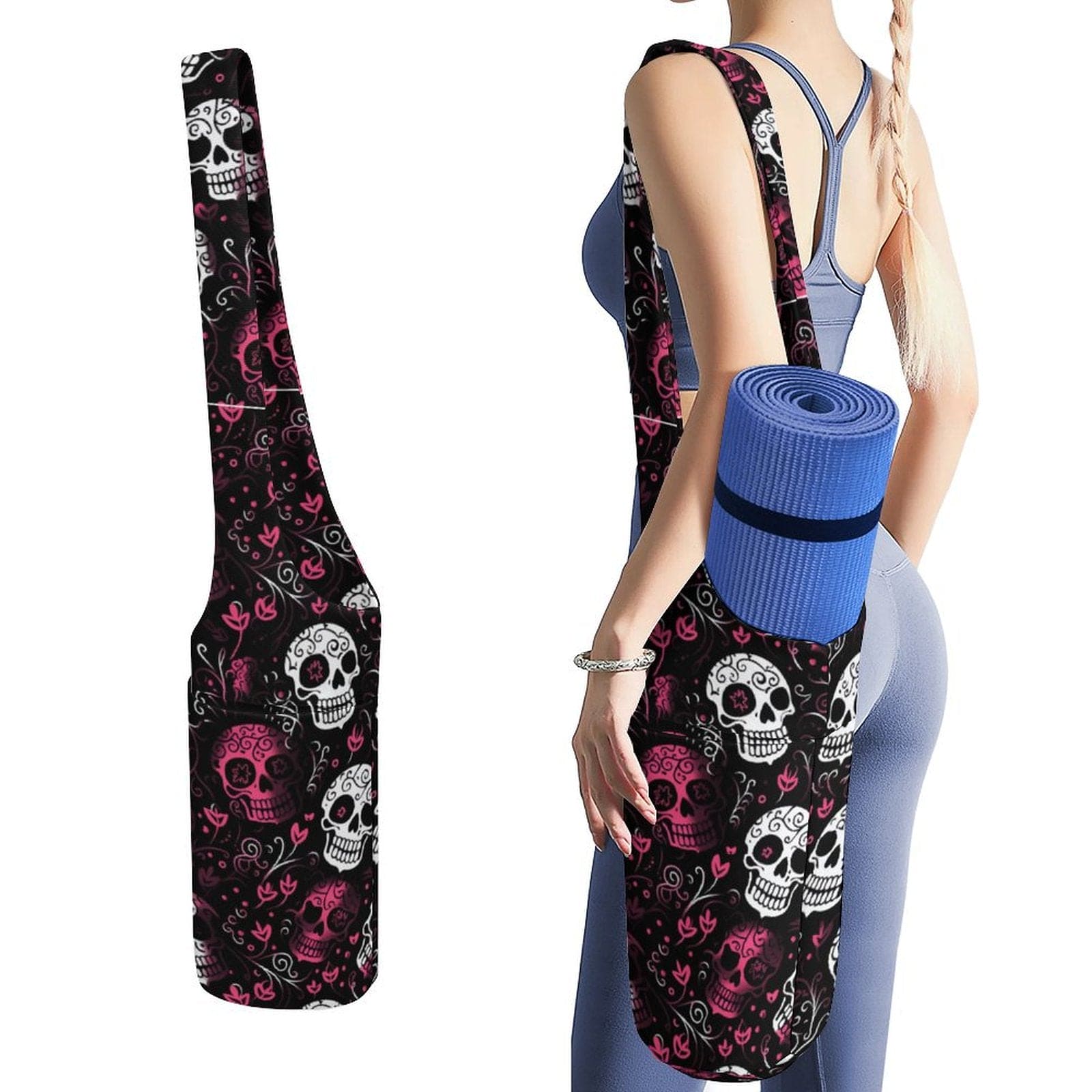 Pink & white Skulls Yoga Mat Storage Bag