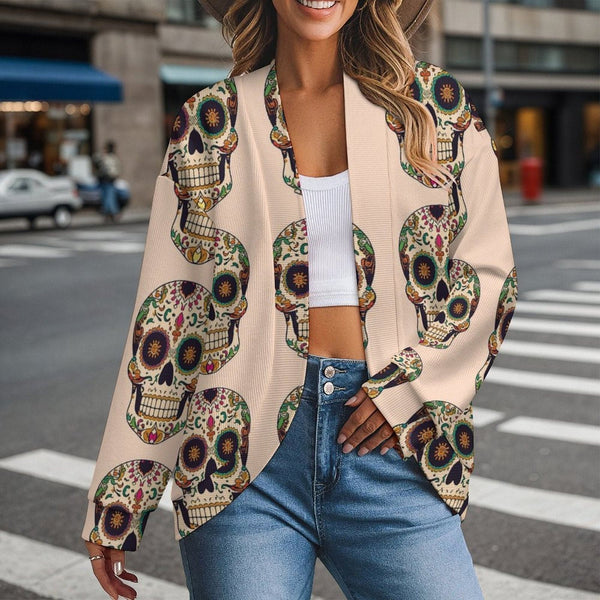 Women's Large Colorful Skulls Drop Shoulder Cardigan