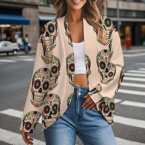 Women's Large Colorful Skulls Drop Shoulder Cardigan