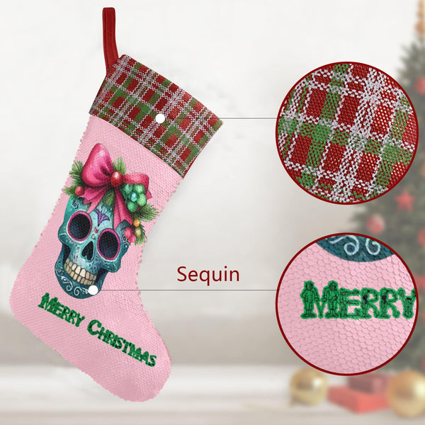 Girl Skull Sequin Christmas Stocking