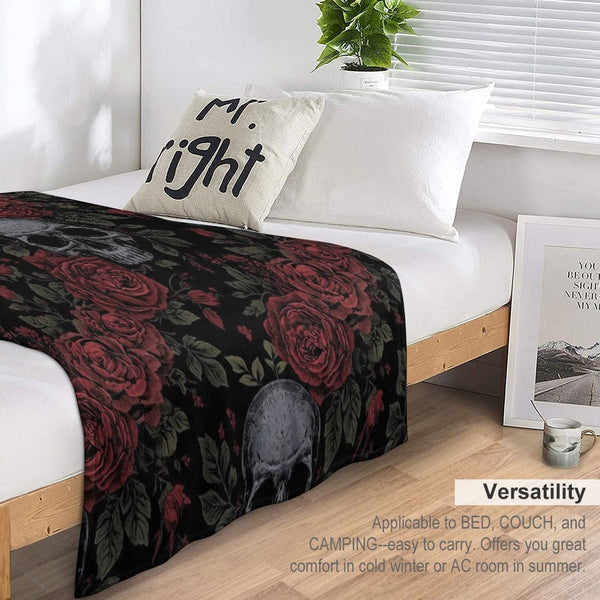 Red Roses And Skulls Ultra-Soft Flannel Blanket Multiple Sizes
