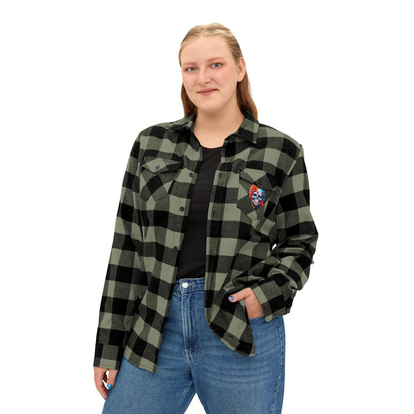 Get Ready to Make A Bold Statement In Our Skull Floral Checker Flannel Shirt for women!