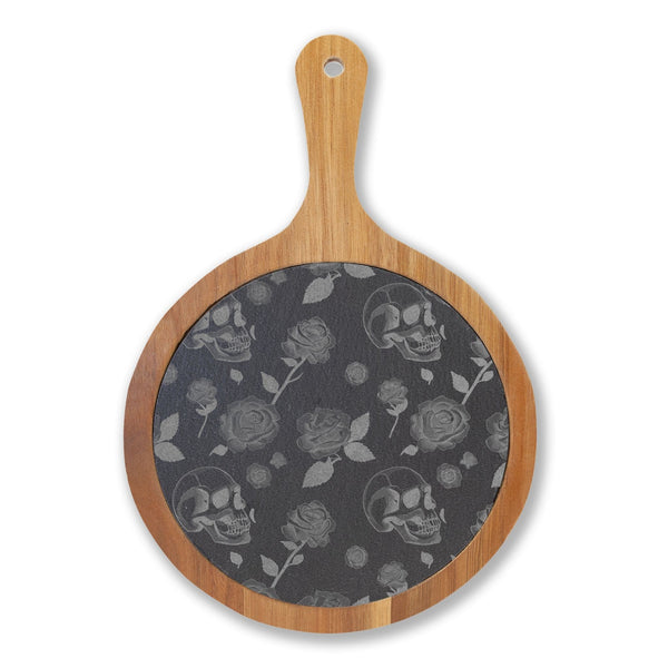 Engraved Floral Skull Charcuterie Board