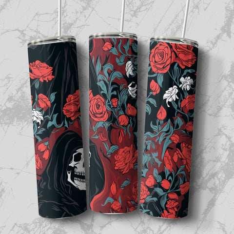 Red Floral Grim Reapers Stainless Steel 20oz Tumbler skull