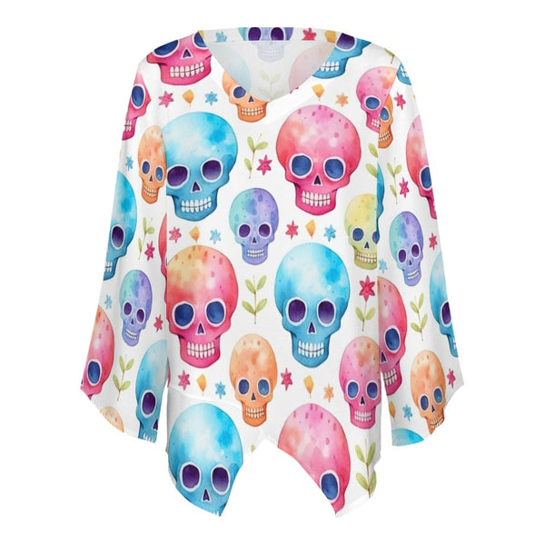 Women's Skull Pastel Pink & Blue Long Sleeve Top