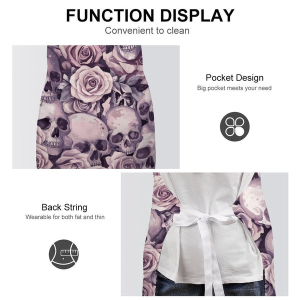 Skulls With Pink Roses Adult Apron with Pocket