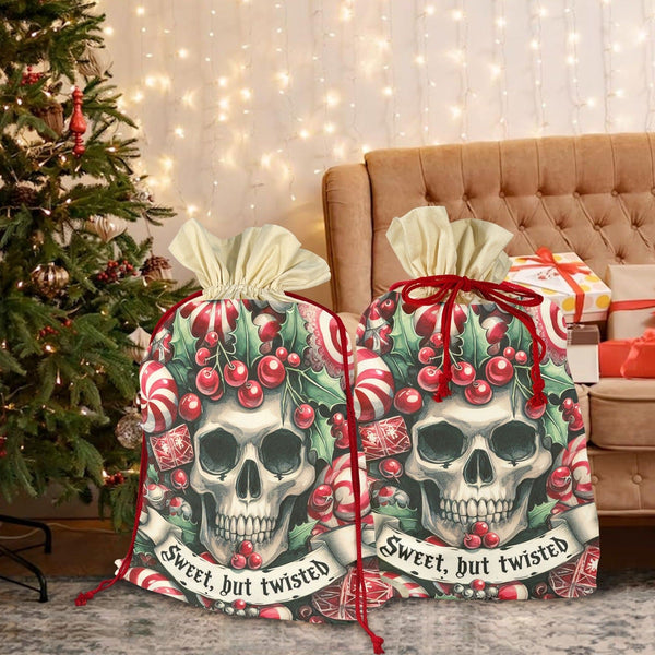 Skull Sweet-But-Twisted 20oz Christmas Gift Bag Pack of 3 Drawstring Bags