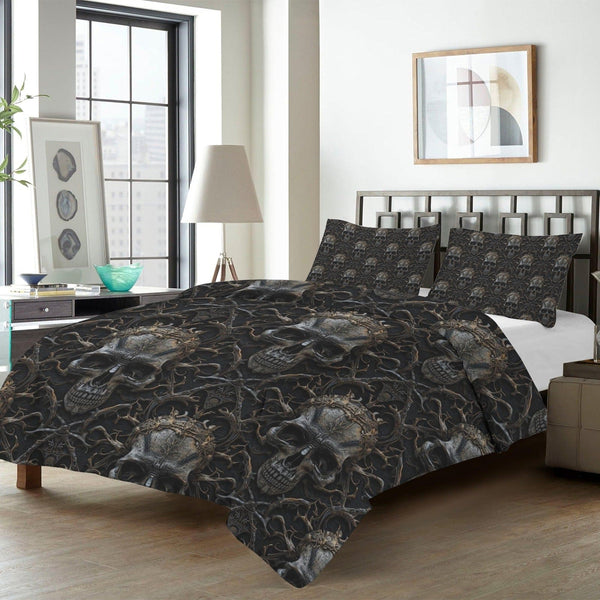 Thornbound Skull Bedding Set – 4 Piece Gothic Comforter Collection