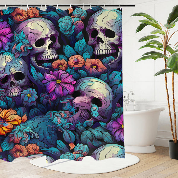 Skull Bright Colored Flowers 4 Piece Bathroom Set