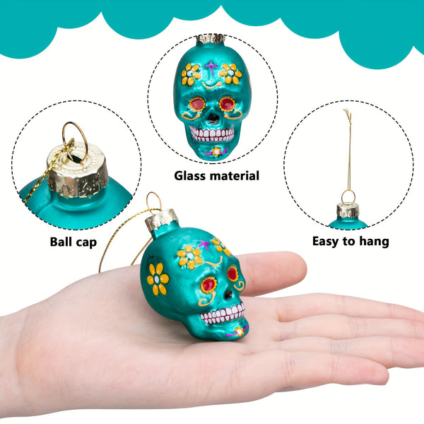 12pcs Day of the Dead Sugar Skull Ornaments for Christmas Tree Decorations