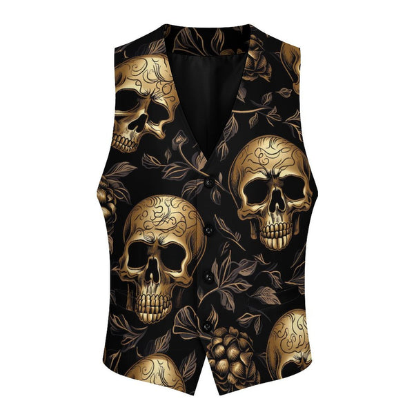 Men's Gold Skull Leaves Sleeveless Suit Vest