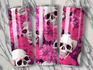 Skull with Roses 20oz Skinny Tumbler With Straw and Lid