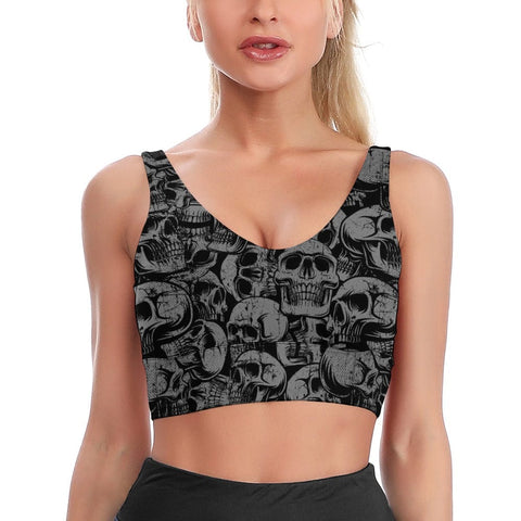 HABXNJF Sports Bras, Gothic Skull Damask Scary Halloween Yoga Bras, Workout  Bras with Removable Pads : : Fashion
