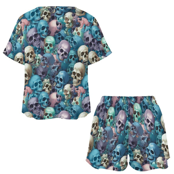 Women's Colorful Skulls Shorts And Top Pajama Set