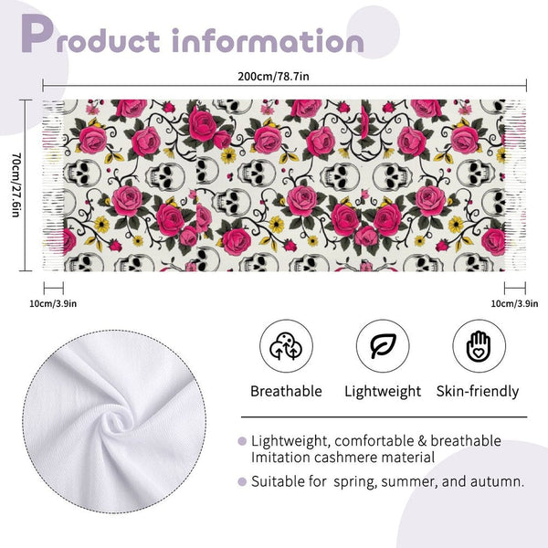 Skull Floral Vines Tassel Scarf