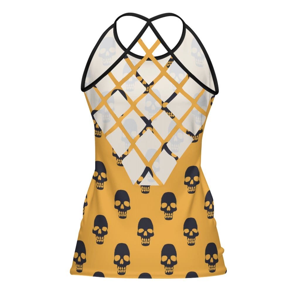 Women's Skulls on Yellow Criss-Cross Open Back Tank Top