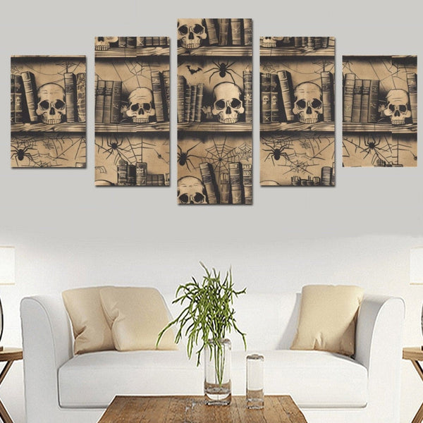 Vintage Skulls And Books Canvas Wall Art Prints No Frame 5-Piece Set