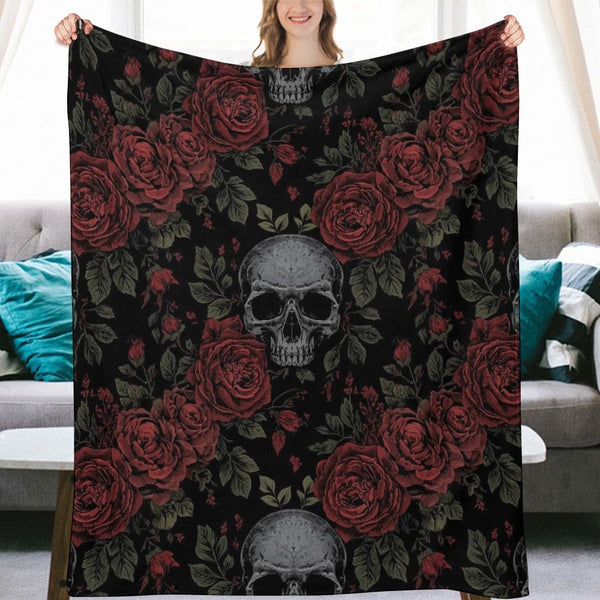Red Roses And Skulls Ultra-Soft Flannel Blanket Multiple Sizes