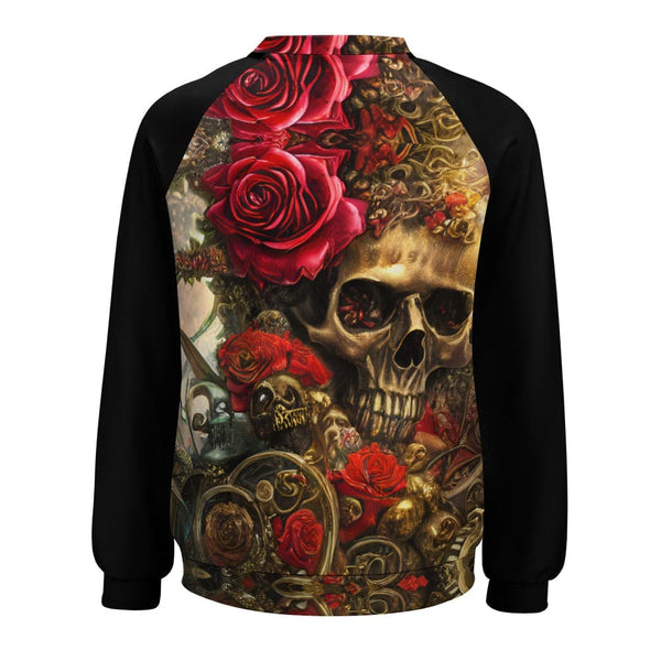 Unleash Your Bold Style With The Women's Skull Floral Raglan Round Neck Sweater!