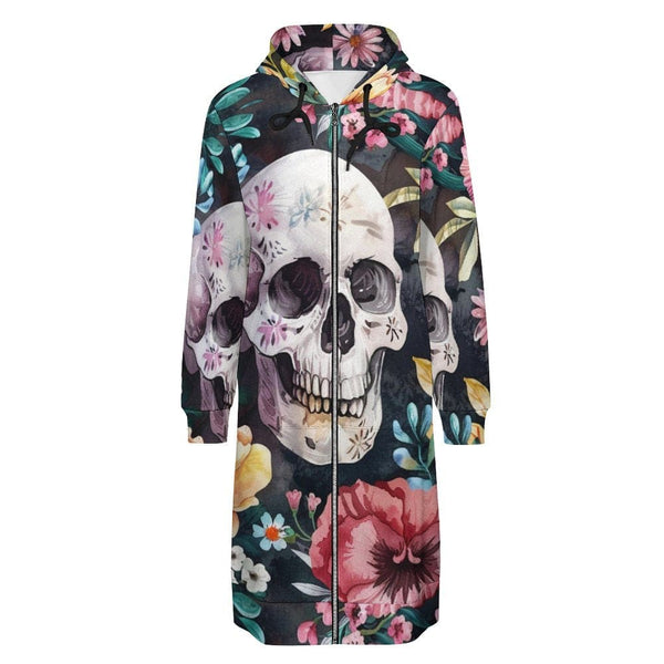 Women's Hooded Sweatshirt Dress! Featuring A Skull Floral design And Long Sleeves