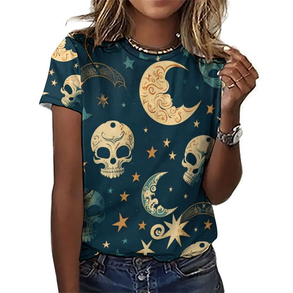 Women's Skulls, Stars & Moons Short Sleeve T-Shirt