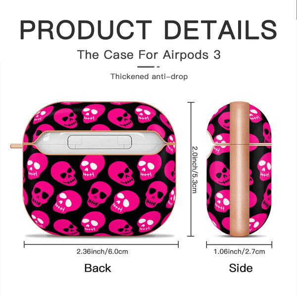 Pink Skull Pattern AirPod 3 Gold Case